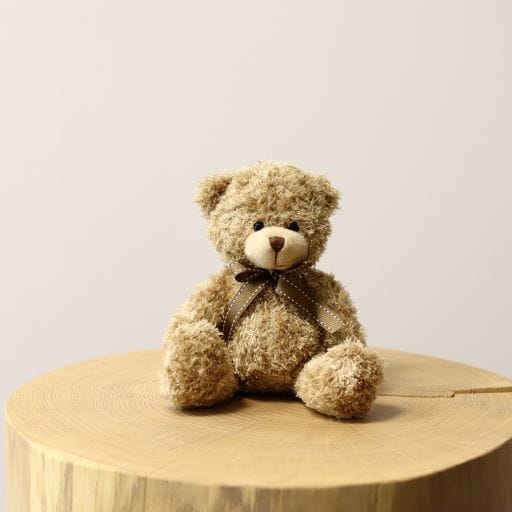 Peluche orsetto poggiato su tavolo

